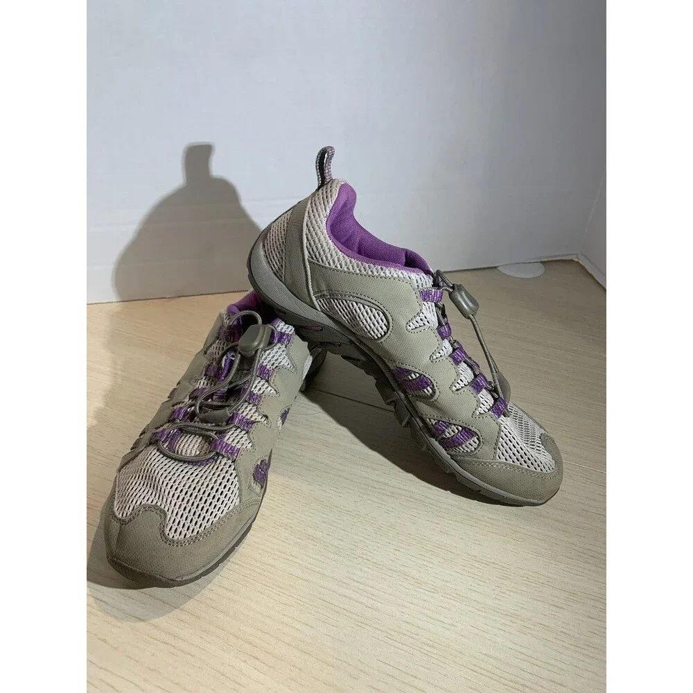 Merrell Women's Taupe Leather & Purple AccentsTrail Hiking Shoes Size 8.5